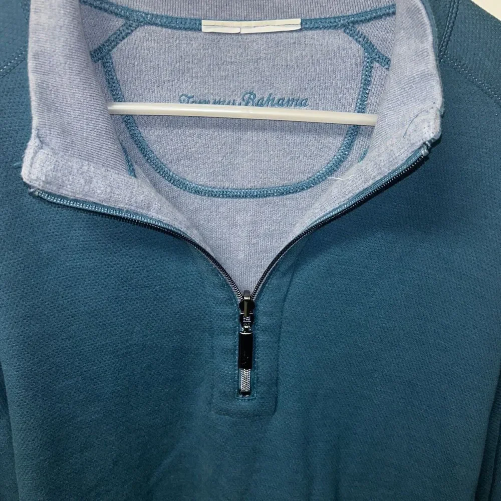 Tommy‎ Bahama Men's Large Quarter Zip Pullover Blue Heavy Sweater